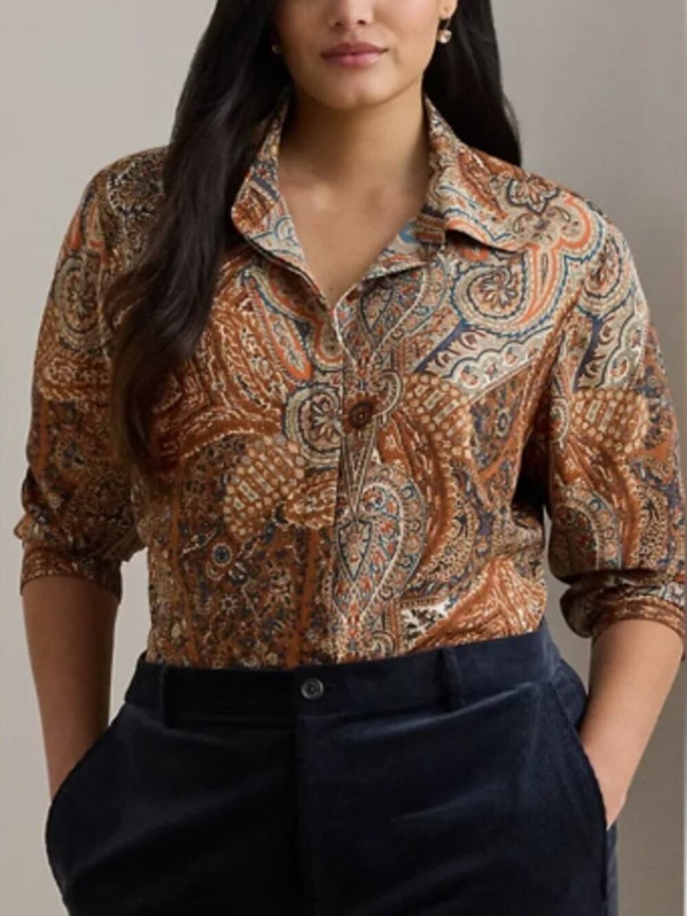 Lauren Ralph Lauren Women's Classic-Fit Paisley Crepe Shirt 2X